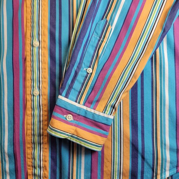 VTG 90s Polo Ralph Lauren Striped Colorblock Long Sleeve Button Shirt Mens Large - Picture 5 of 7